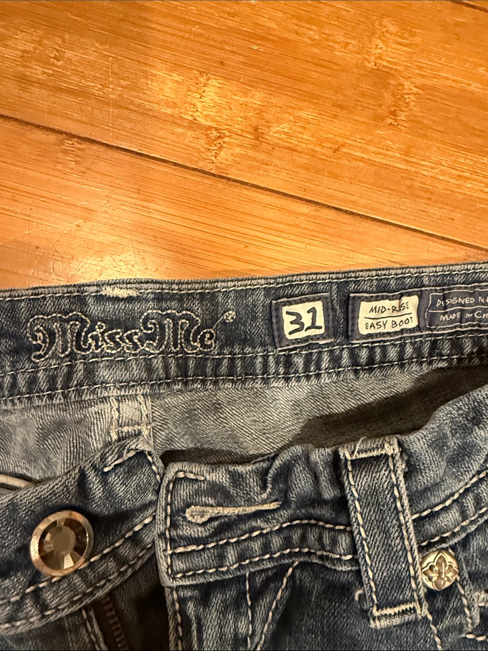 Miss Me Light Blue Embroidered Waistband Bootcut Jeans